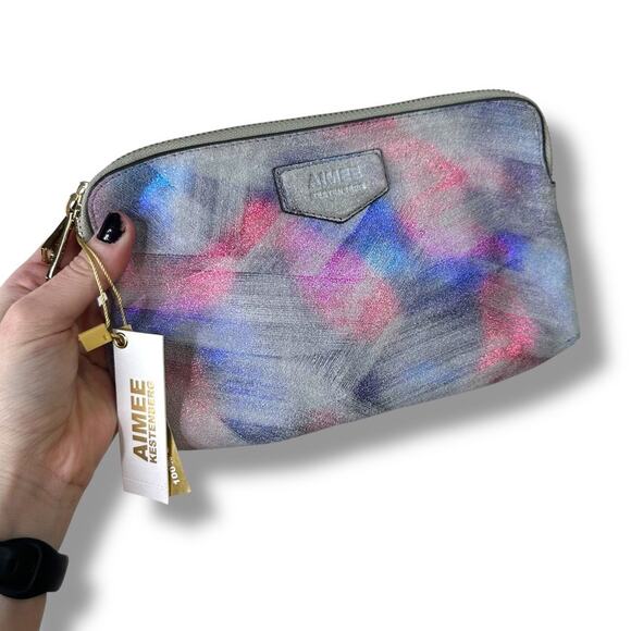 Aimee Kestenberg NWT Violet Brushed Metallic Genuine Leather Zipper Gala Clutch - Picture 1 of 7